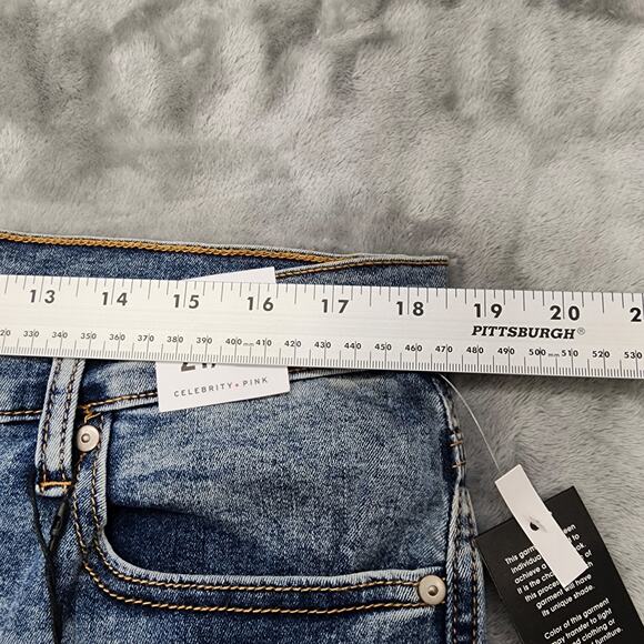 NEW Celebrity Pink Jeans Womens 21/35 Juniors Blue High Rise Flare Distressed - Picture 13 of 16